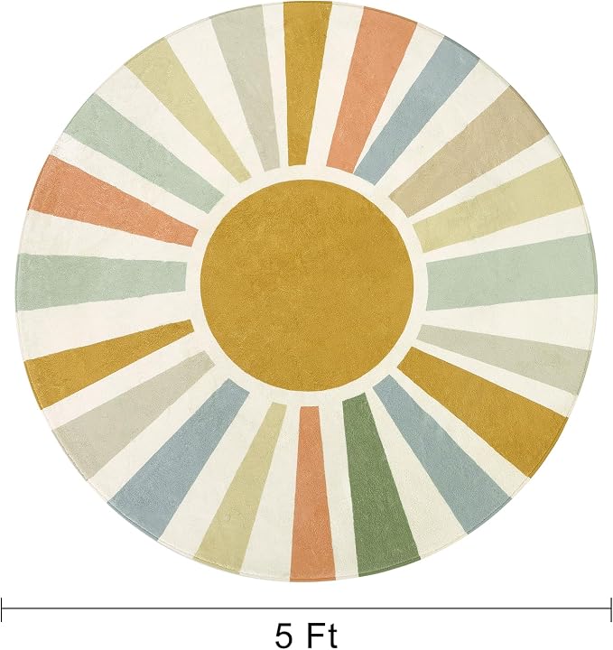 STARUIA Boho Washable Rug 5 Ft Round Area Rug - Image 2