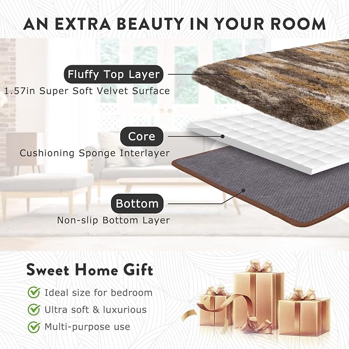 Fluffy Rugs for Living Room Bedroom, 5x7 Feet Abstract Brown Shag Area Rugs - Image 6