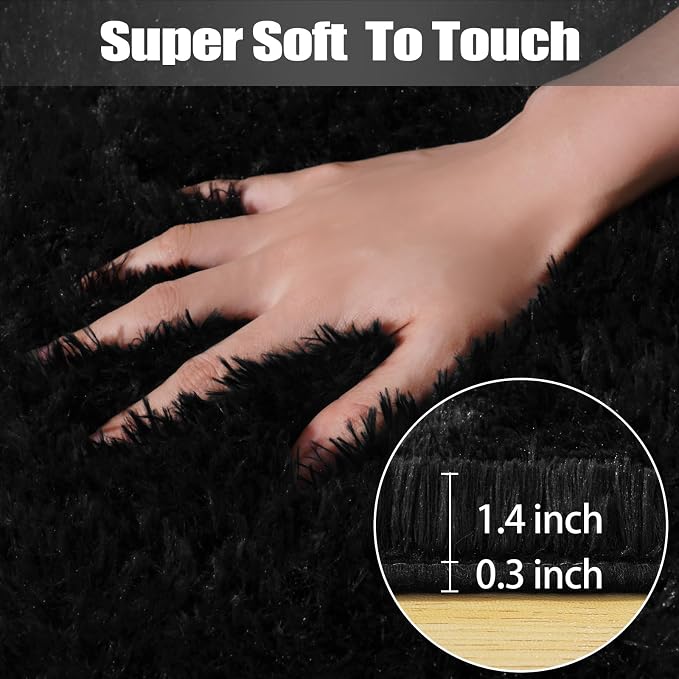 qulint 8x10 Rug for Living Room, Soft Fluffy Black Rug for Bedroom Shag Shaggy - Image 2