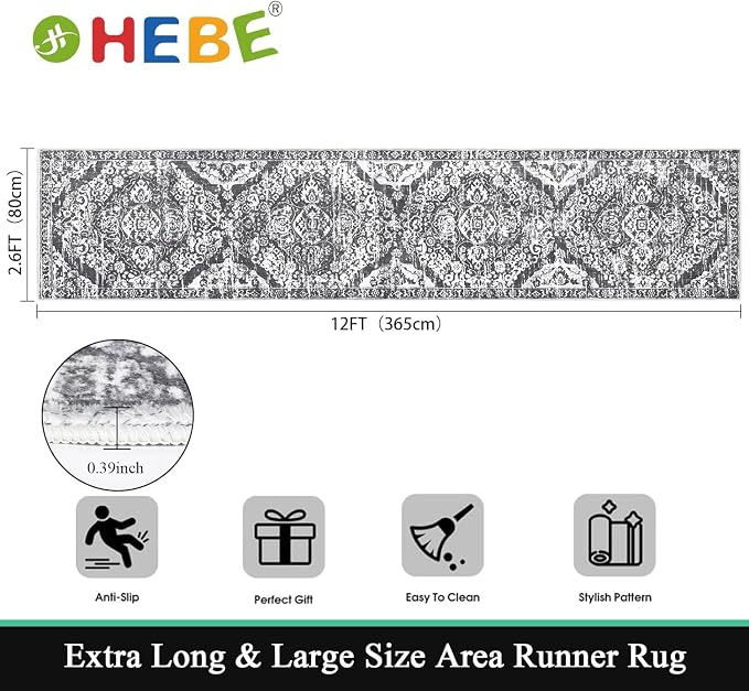 HEBE Hallway Runner Rug 2'8''x12' Washable Vintage Distressed Area Rugs Non - Image 2