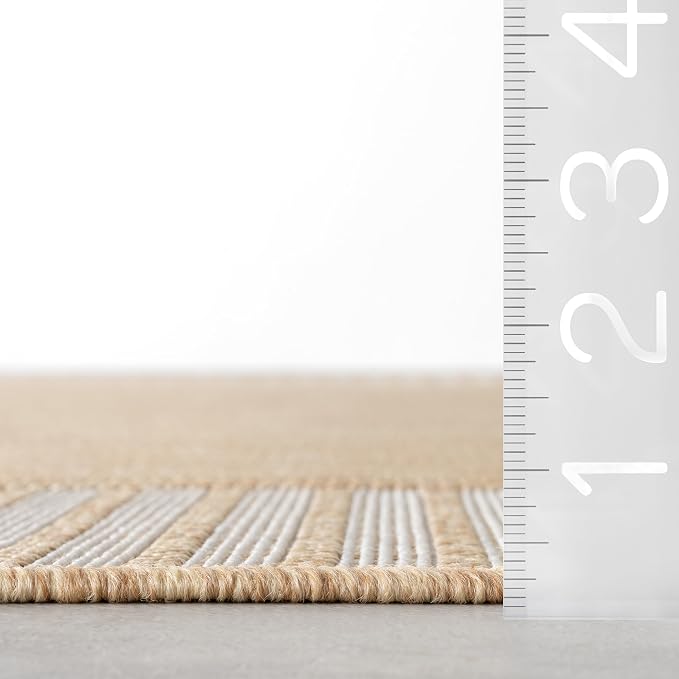 Nuloom Asha Tan/Ivory, Striped Border, Soft and Cozy, High Traffic, Easy Clean - Image 2