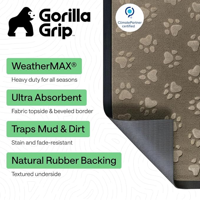 GORILLA GRIP 100% Waterproof All-Season WeatherMAX Doormat US Designed Natural - Image 2