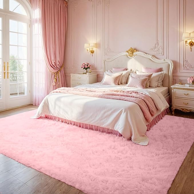 6x9 Area Rug for Living Room: Soft Fluffy Shag Pink Rugs for Bedroom, Non-Slip - Image 2