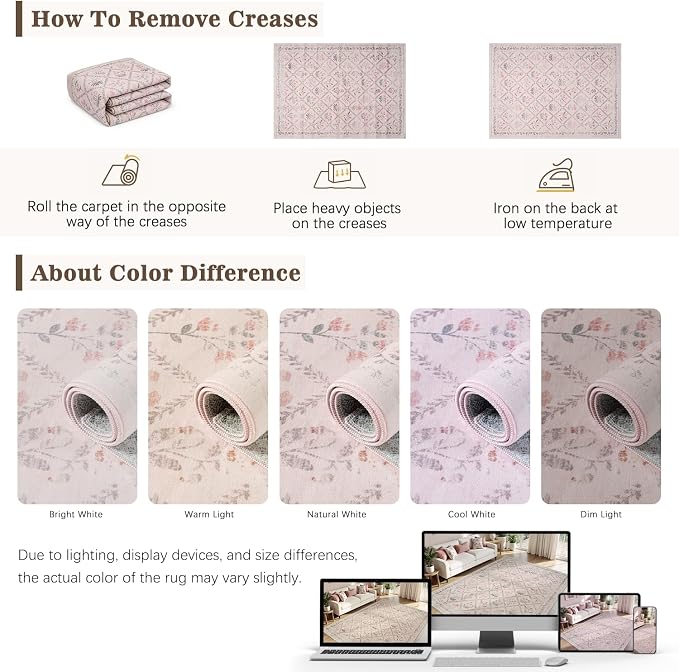 DCX Washable 8x10 Pink Floral Rug - Image 4