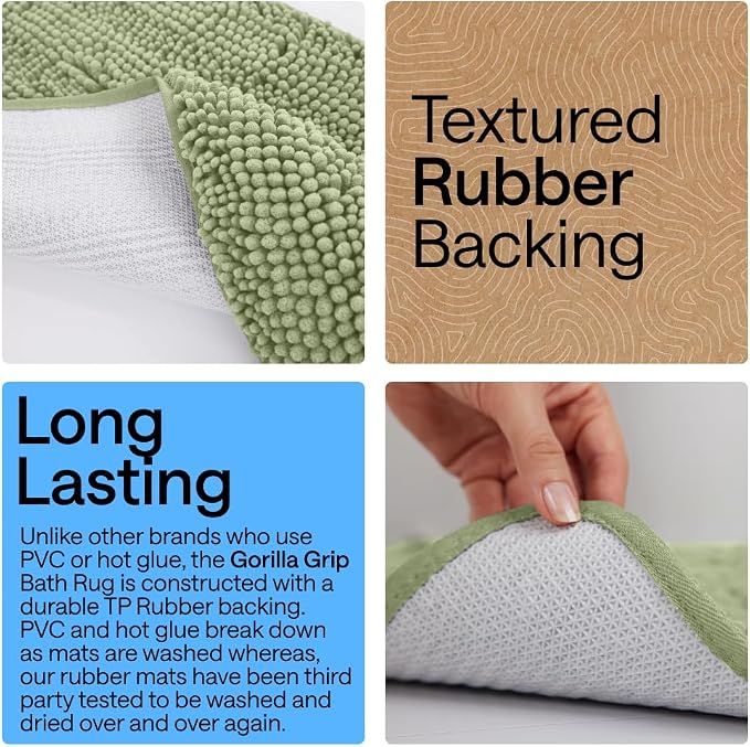 GORILLA GRIP Plush Absorbent Shaggy Chenille Bath Rug Mat - Image 4