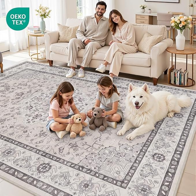 10x12 Area Rug for Living Room: Vintage Boho Neutral Washable Rug Indoor Soft - Image 7
