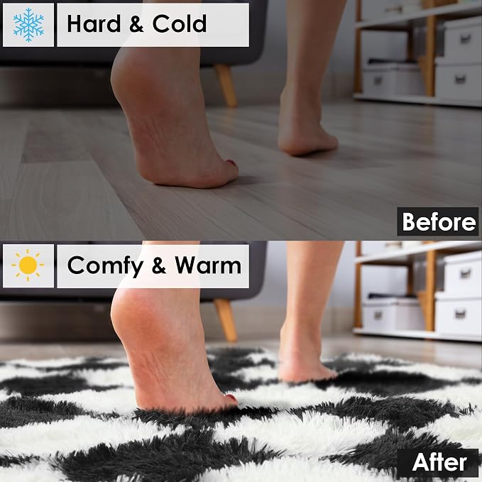 KICMOR Area Rugs for Bedroom Living Room, 4x6 Black and White Fluffy Soft - Image 6