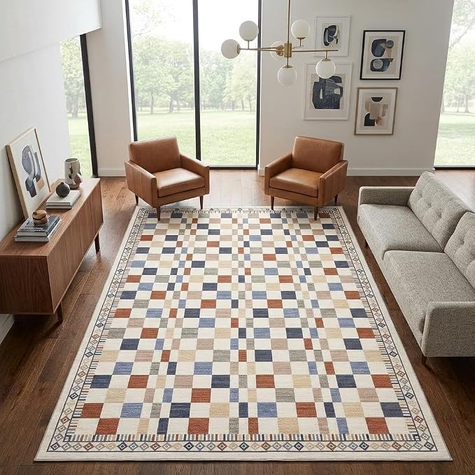 GarveeHome 10x13 Area Rug for Large Living Room Modern Colorful Checkered Throw - Image 7