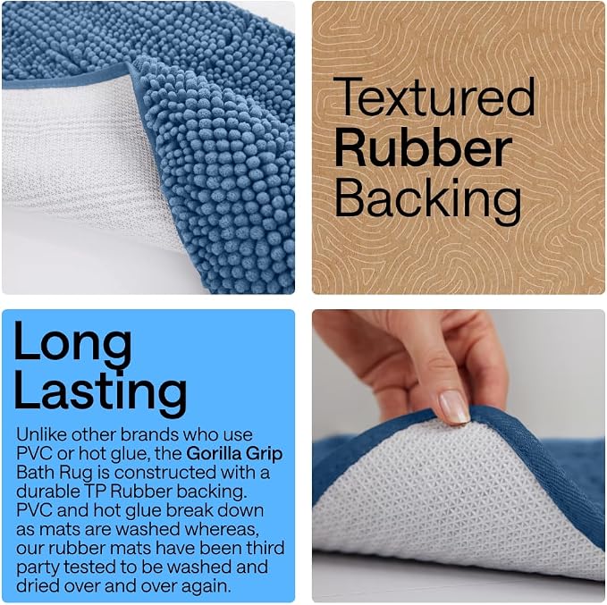 GORILLA GRIP Plush Absorbent Shaggy Chenille Bath Rug Mat - Image 4