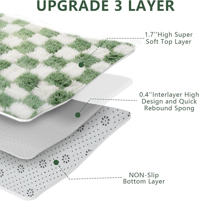 Area Rugs for Bedroom Living Room, 6x9 Green and White Fluffy Soft Checkered - Image 6