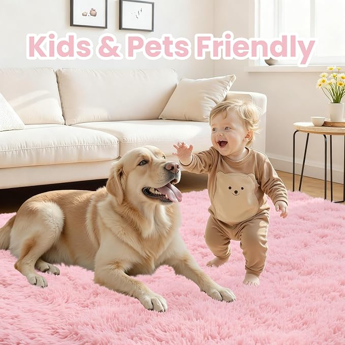 6x9 Area Rug for Living Room: Soft Fluffy Shag Pink Rugs for Bedroom, Non-Slip - Image 4