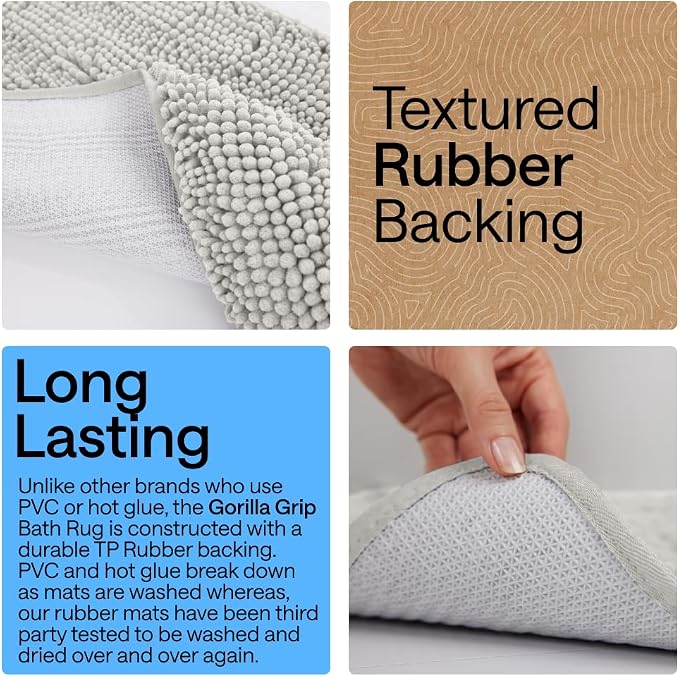GORILLA GRIP Bath Rug Mat 48x24, Soft Absorbent Chenille, Quick Dry Microfiber - Image 3