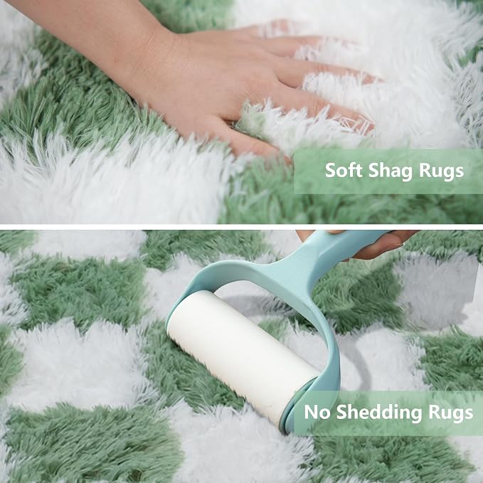 Large Area Rugs for Living Room Bedroom, 9x12 Green and White Fluffy Soft - Image 6