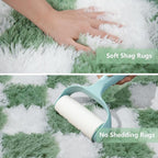 Area Rugs for Bedroom Living Room, 6x9 Green and White Fluffy Soft Checkered - Image 4