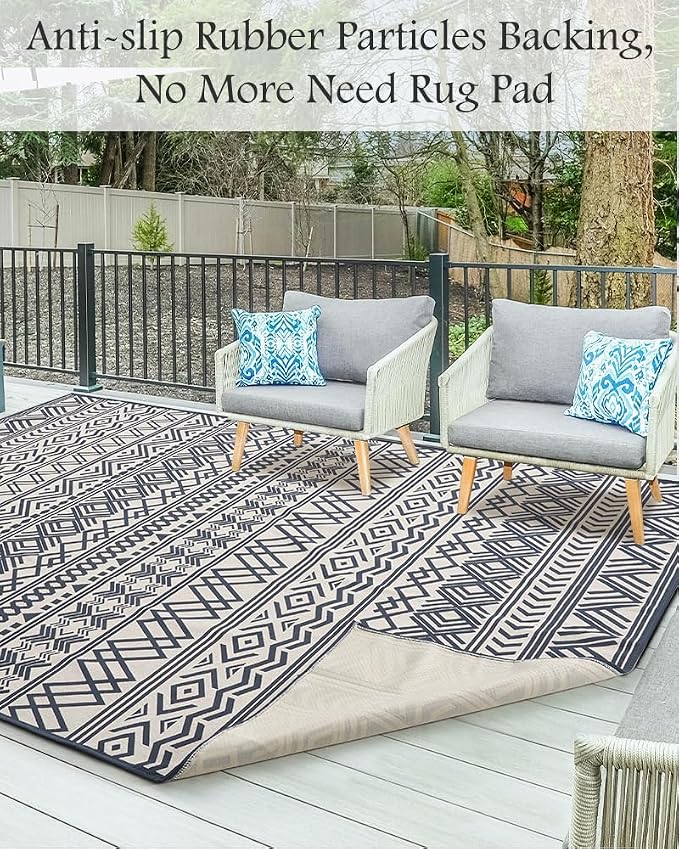 Outdoor Rug Carpet 5x8 ft, Flatweave Textured Outdoor Patio Rug Non Slip Indoor - Image 3