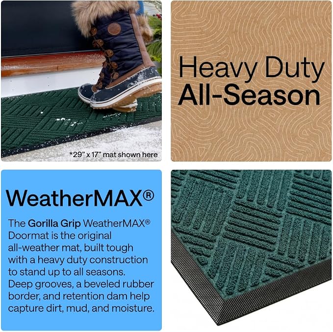 GORILLA GRIP 100% Waterproof All-Season WeatherMAX Doormat US Designed Natural - Image 3
