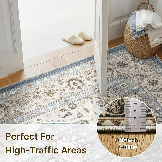 4x6 Area Rug for Living Room-Vintage Farmhouse Boho Floral Washable Stain - Image 5