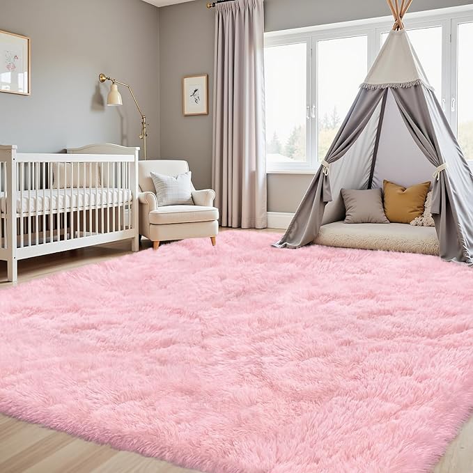 6x9 Area Rug for Living Room: Soft Fluffy Shag Pink Rugs for Bedroom, Non-Slip - Image 9