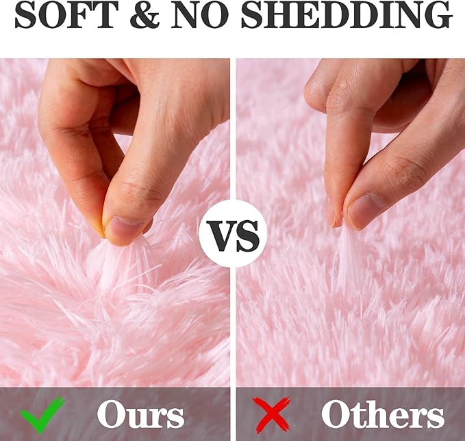 WISH TREE Round Pink Rug for Bedroom Girls, Soft Fluffy 7ft Circle Area Rugs - Image 7