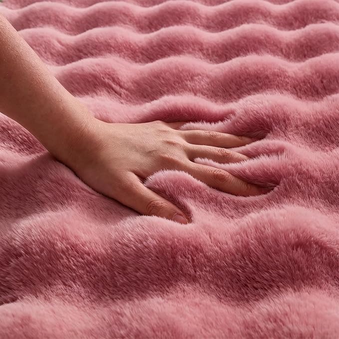Dusty Rose Rabbit Plush Rug 6'x9', Fluffy Faux Fur Shaggy Area Rug - Image 5