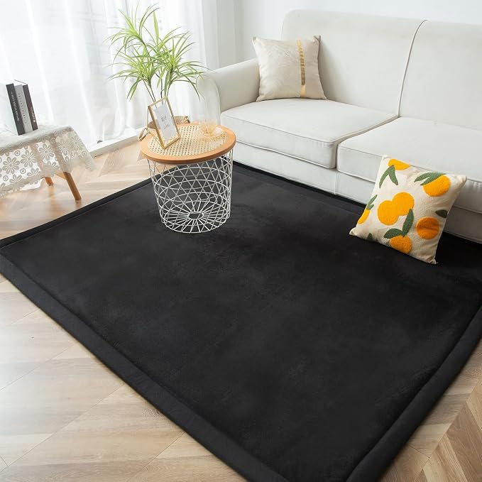 MAXYOYO Black Coral Velvet Area Rug, Thick Japanese Tatami Mat Living Room - Image 2