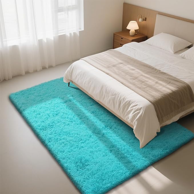 Teal Blue Rug Fluffy Rugs, 4x6 Teal Area Rugs - Image 2
