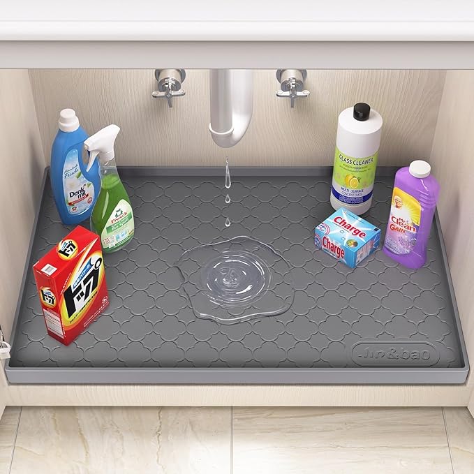 Jin&Bao Waterproof Under Sink Mat 28" x 19", Thick Silicone Mat Cabinet - Image 3