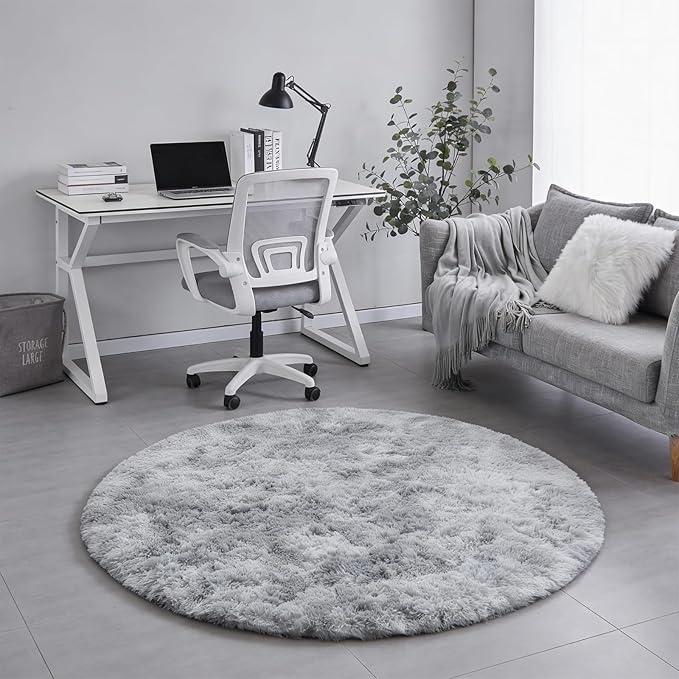 Amdrebio Tie-Dye Light Grey Round Circle Area Rugs 5Ft - Image 8