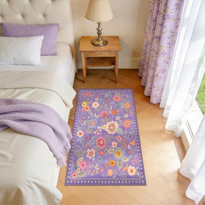 RELEANY Floral 2x4 Area Rugs Washable Print Boho Cute Carpet Non Slip Flower - Image 8