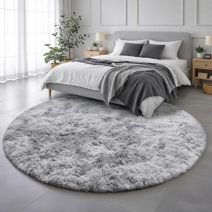 Amdrebio Tie-Dyed Light Grey Round Area Rug 4Ft - Image 3