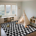 Checkered Area Rugs for Bedroom Living Room, 8x10 Black and White Fluffy Soft - Image 6
