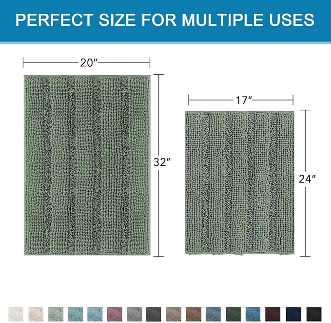 H.VERSAILTEX Bath Mat Set, 2 Piece Bath Mats Non Slip Thick Soft Chenille - Image 2