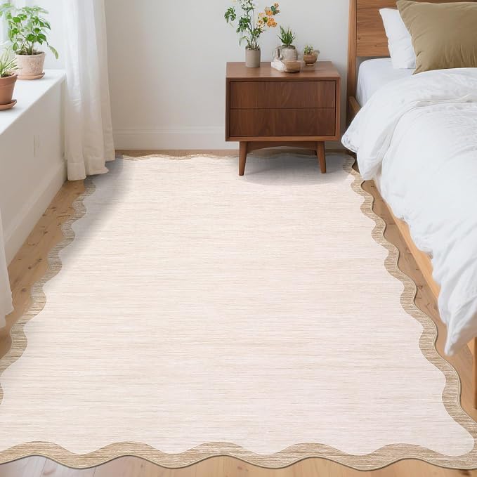 GarveeHome Scalloped Washable Rug 4x6, Bordered Non-Slip Farmhouse Bedroom - Image 3