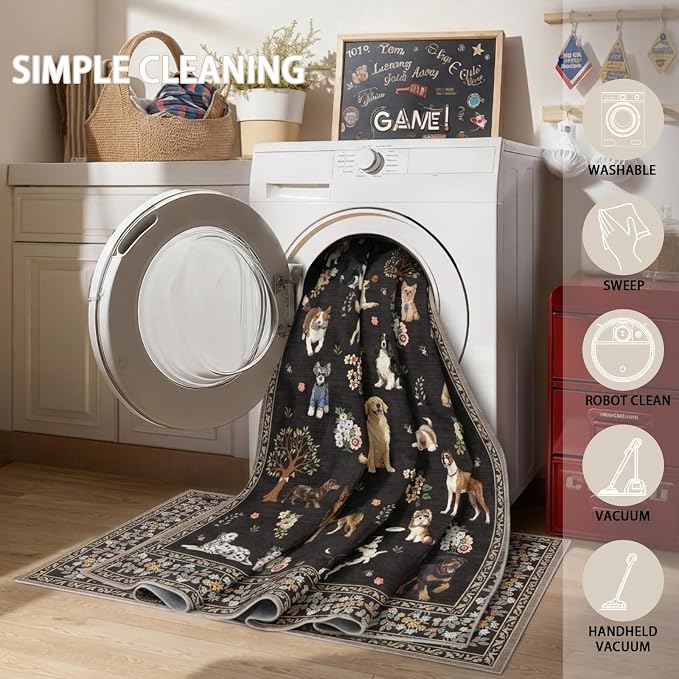 Black Living Room Rugs, Dogs Area Rugs 5x7 - Image 5