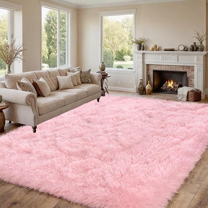 6x9 Area Rug for Living Room: Soft Fluffy Shag Pink Rugs for Bedroom, Non-Slip by CarpetAddColortoYourLife