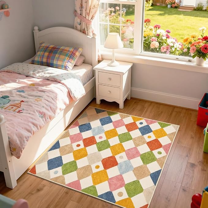 jinchan Macy Area Rug for Kids Room 4'x4' Square Rug Modern Colorful Nursery - Image 7
