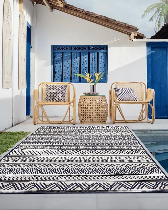Outdoor Rug Carpet 5x8 ft, Flatweave Textured Outdoor Patio Rug Non Slip Indoor - Image 4