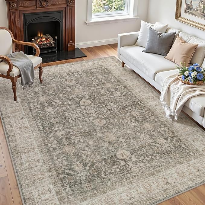 6x9 Area Rugs for Living Room: Vintage Boho Neutral Washable Rug Indoor Soft - Image 3