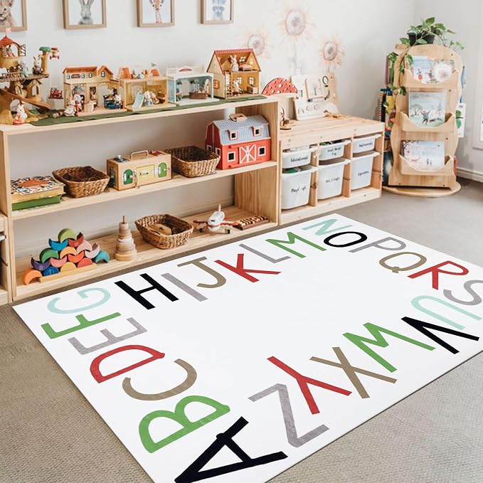 Topotdor Rainbow Kids Play Rug Alphabet Nursery Area Rug Extra Large Soft - Image 7