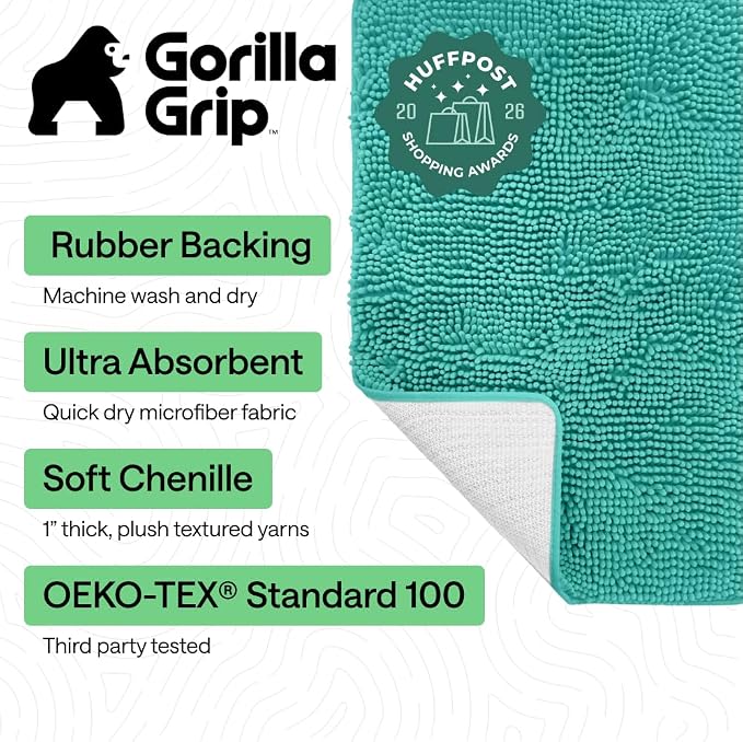GORILLA GRIP Bath Rug Mat 44x26, Soft Absorbent Chenille, Quick Dry Microfiber - Image 2
