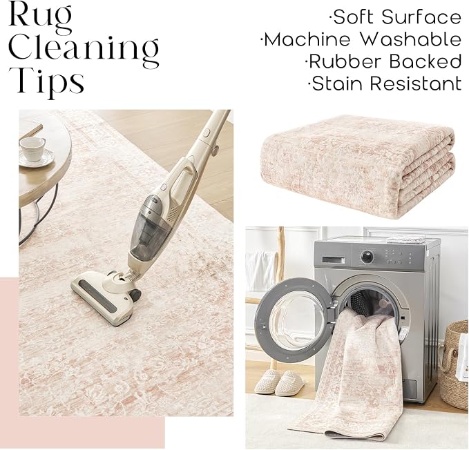Pink Nursery Rug for Baby Girl 5 x 7 Neutral Blush Pink Boho Cute Floral - Image 4
