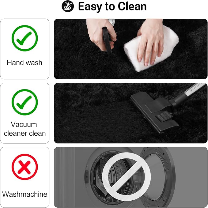 qulint 8x10 Rug for Living Room, Soft Fluffy Black Rug for Bedroom Shag Shaggy - Image 4