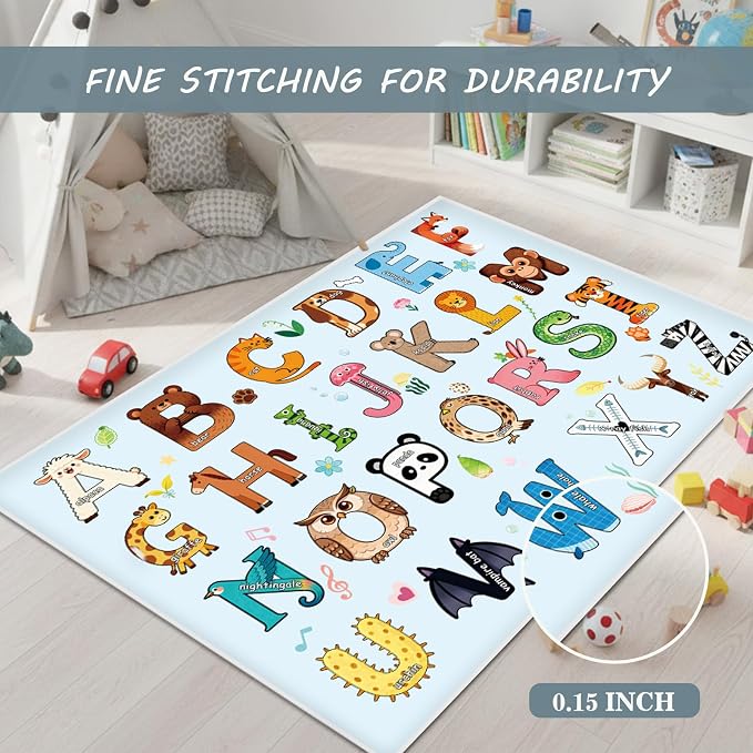 ABC Rug for Kids Playroom, Non Slip Washable Classroom Rug, Alphabet Numbers - Image 4