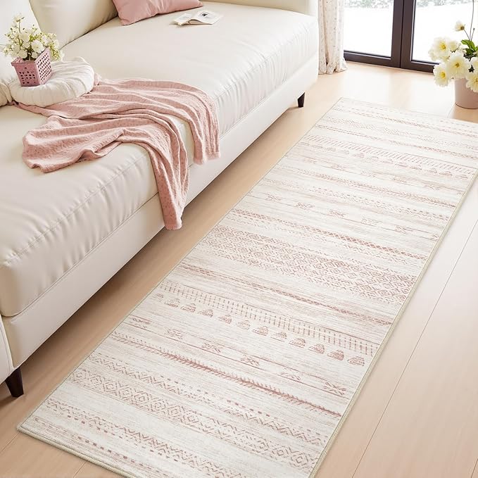 2x6 Pink Runner Rug Machine Washable Non Slip Area Rug Distressed Neutral - Image 3