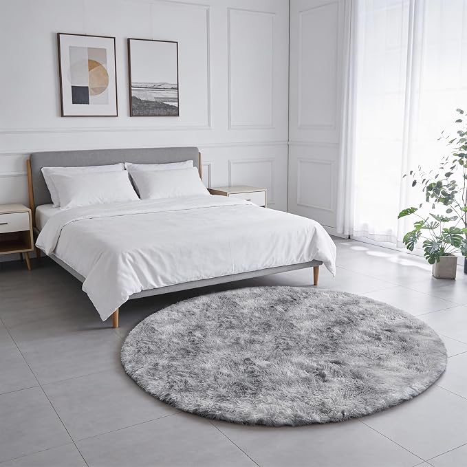 Amdrebio Tie-Dyed Light Grey Round Area Rug 4Ft - Image 9