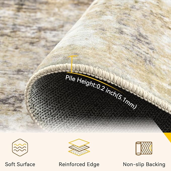 RELEANY Washable Area Rugs 2'x6' Non-Slip Modern Abstract Soft - Image 4