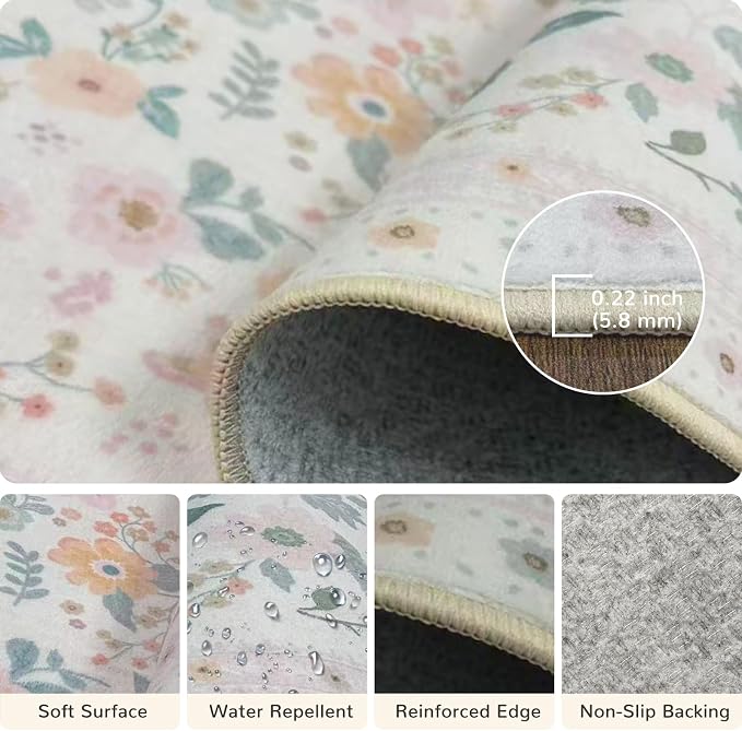 8x10 Area Rugs, Washable Floral Rug, Low Pile Non-Slip Carpet, Flower Rug - Image 3