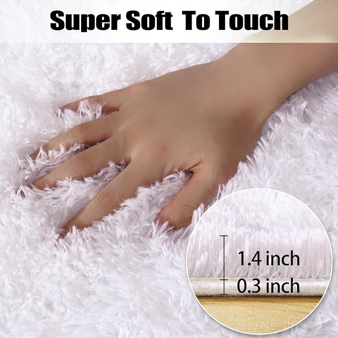 qulint 5x7 White Rugs for Living Room, Shag Fluffy Rug for Bedroom Soft Large - Image 2