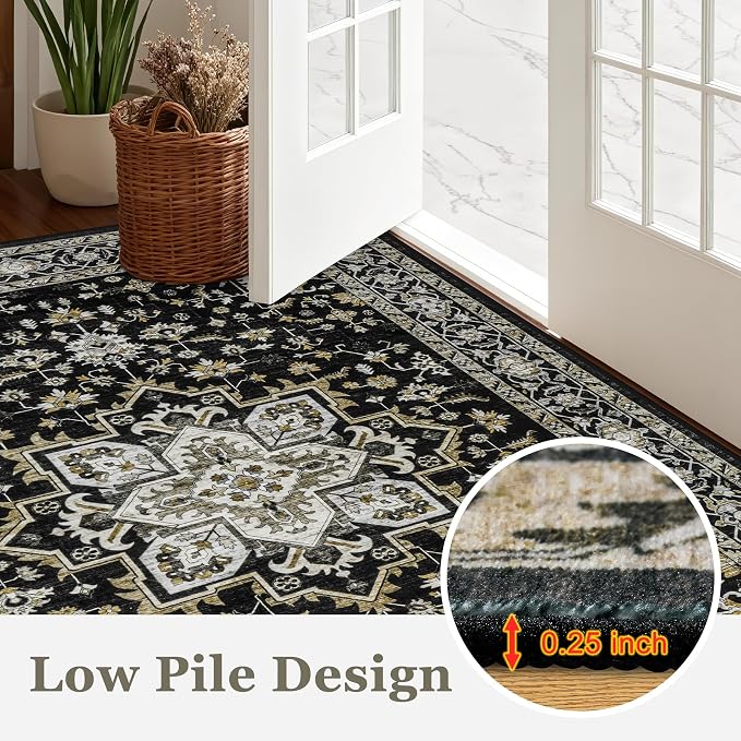 Round Area Rug for Living Room: 6ft Washable Vintage Boho Soft Thin Circle Rug - Image 8