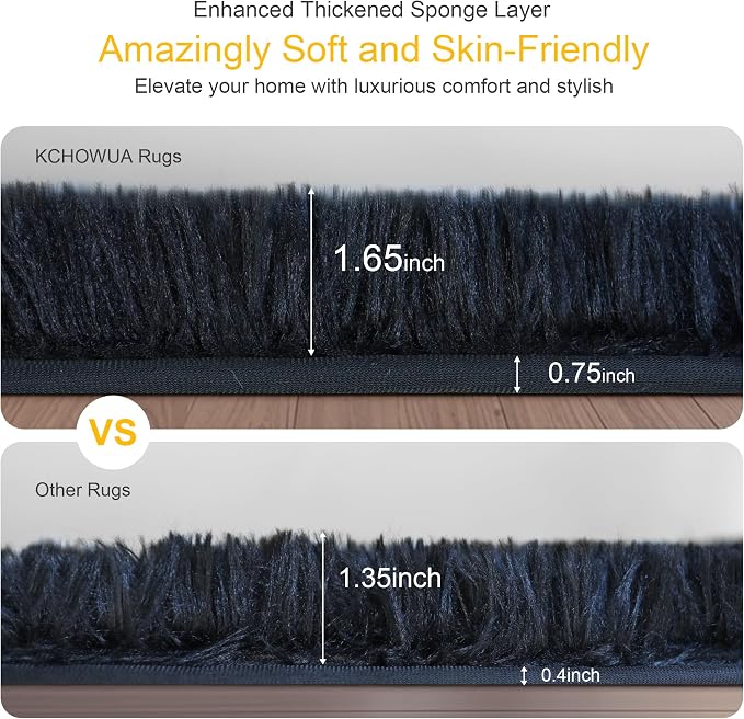 KCHOWUA Black Fluffy Rug 4x6 - Image 2